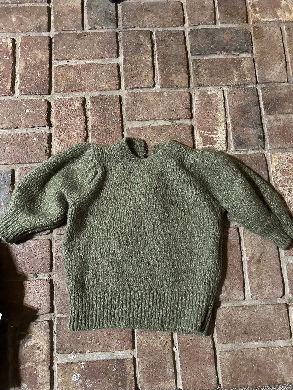 Sezane Olive Green Textured Crewneck Sweater
